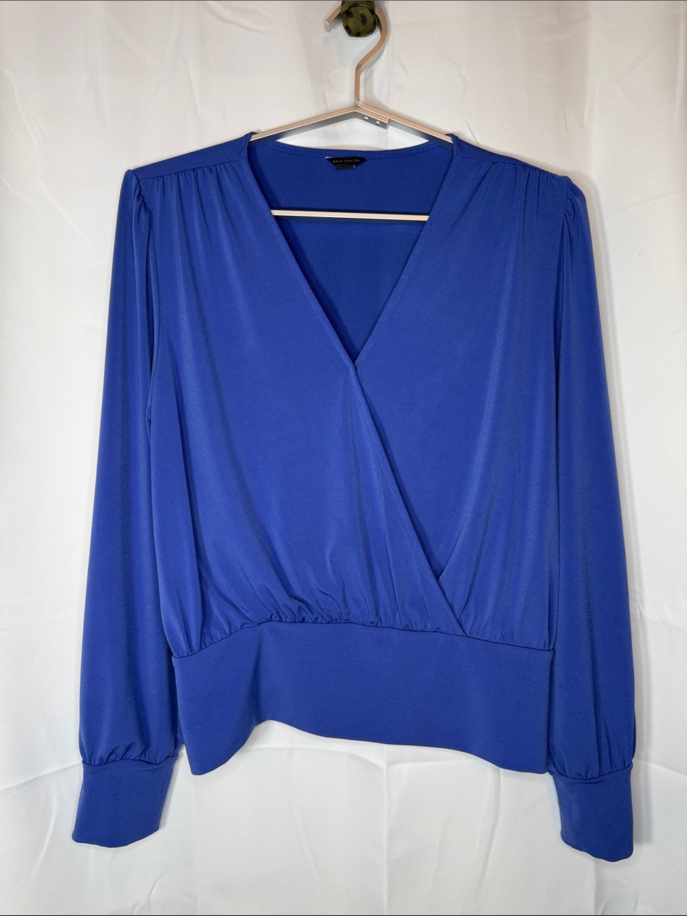 Ann Taylor Cobalt Blue Wrap-Front Long Sleeve Top size L